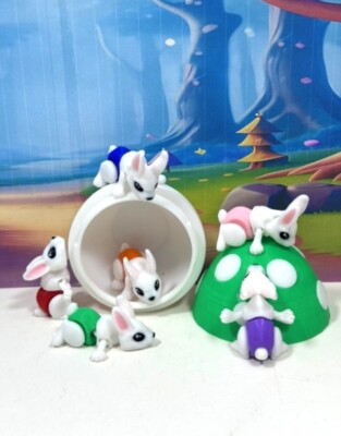 6pcs 3D Printed Mini Rabbit Bunny with Egg,  Articulated Mini Rabbit Fidget Toys