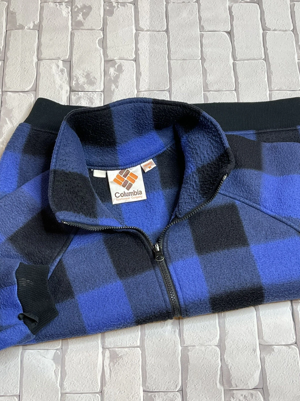 Vintage Columbia Plaid Full Zip Fleece Jacket Blue Winter Mens Size Medium M