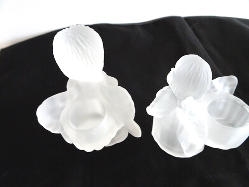 2 Satin Frosted Glass Musician Angels Taper Candle Holders-3" & 3/3/4" - Picture 4 of 5