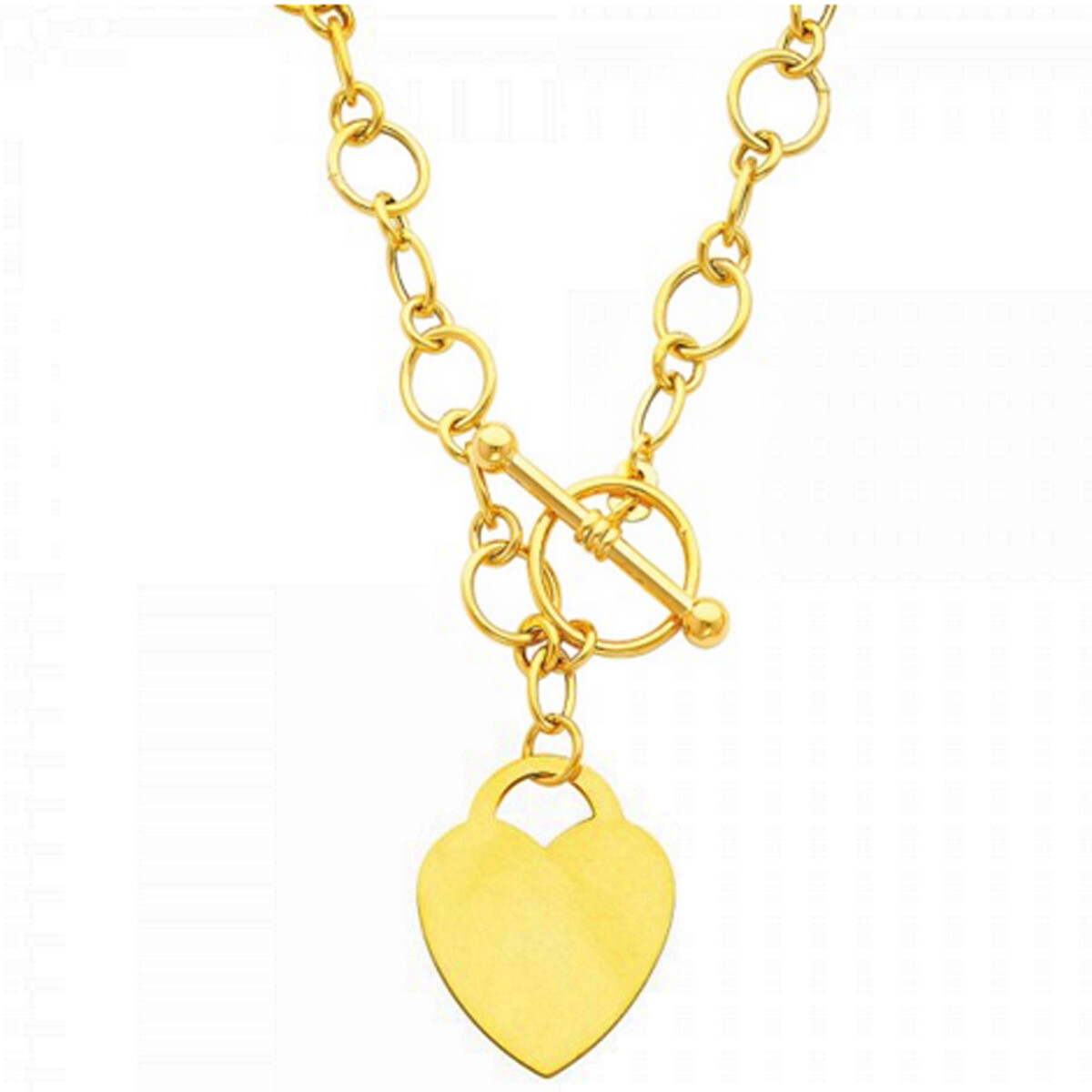 14K Yellow Gold Heart Toggle Love Charm Pendant Chain Necklace Cadena