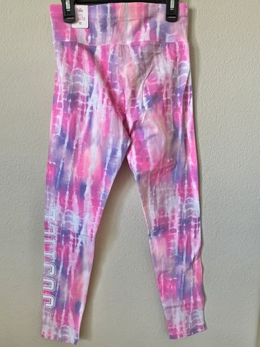 Lot Of 2 Justice Tie Dye Sparkle Logo High Waist Full Length Leggings Size 12 - Picture 7 of 12