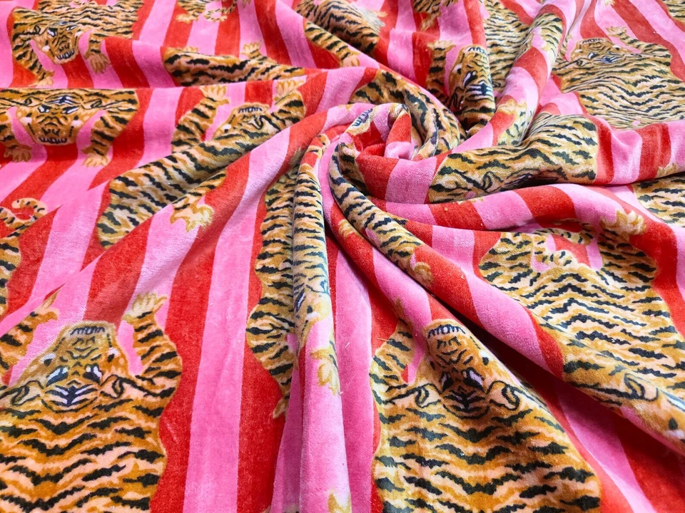 Pink Tiger Soft Velvet Dressmaking Indian Fabric Curtain making fabric - Image 2 of 4