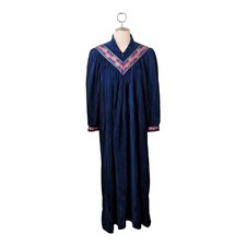 Vtg Vanity Fair Robe Womens MED Royal Blue Velour Zip Up Robe Gown Long Sleeve