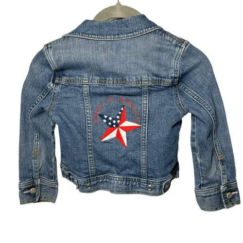 Gap Girls Jean Trucker Jacket Size XS Embroidered Made in America Flag Star - Picture 2 of 5