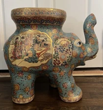 Porcelain Elephant Table/Stool/Decore Painted w Real Gold throughout!