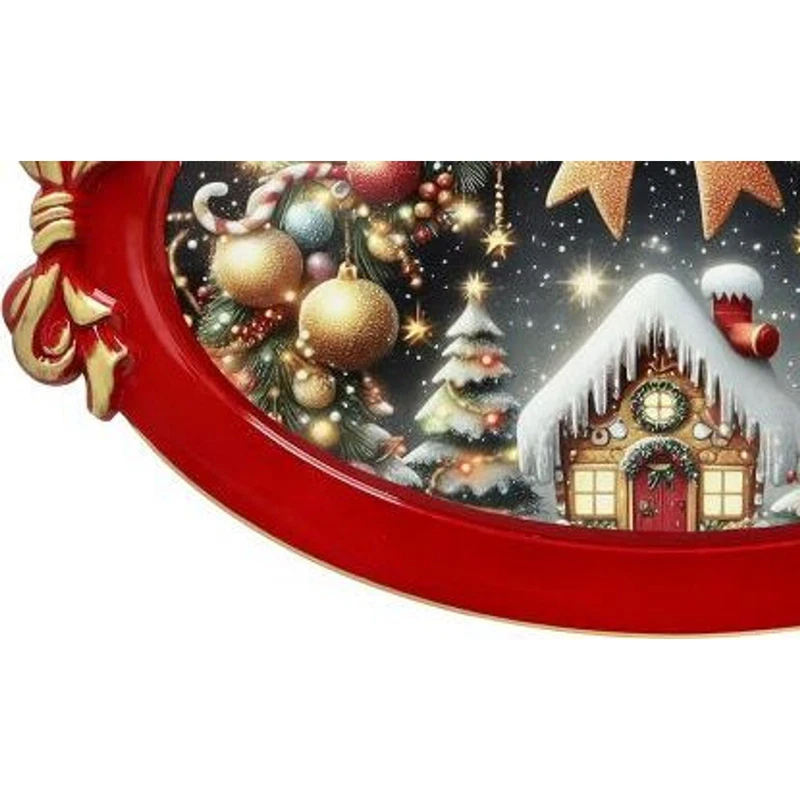 Vassoio Ovale 50x30 cm BRANDANI Christmas Rosso Natale Manici a Fiocco, fotografia 4 di 9