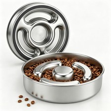 Slow Feeder Dog Bowl Stainless Steel 2 Cups Metal Non-Slip Water Bowls 1PC