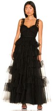 NWT BCBGMAXAZRIA 499 A Line Tiered Ruffle Tulle Gown Black Size S 4/6