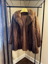 Genuine Mink Women’s Brown Fur Coat S/M Mid-Length Collared Lined Hook & Eye