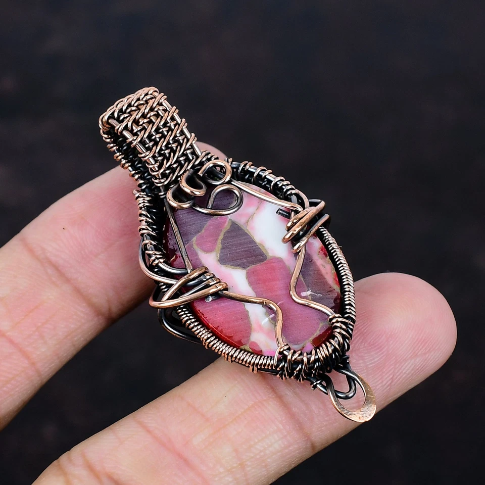 Kingman Red Mohave Copper Turquoise Pendant Copper Wire Wrapped Gemstone Jewelry - Image 4 of 4