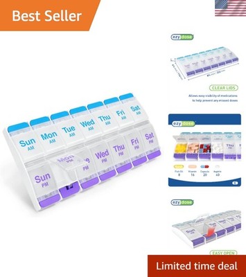 Push Button 7-Day Pill Case, Medicine Planner, Daily Vitamin Organizer, 2 Tim...