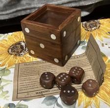 Set of 5 3/4 Wooden D6 Dice Six Sided Square Dice With Special 3 Wooden Box