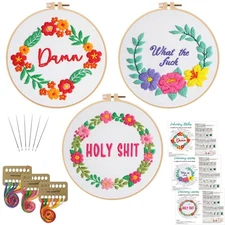 Louise Maelys 3 Sets Funny Embroidery Kits for BeginnersCross Stitch Kit for Ad