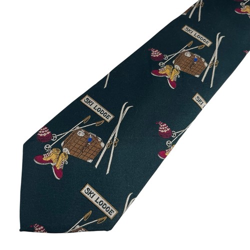 Polo Ralph Lauren Mens Vtg 1992 Ski Lodge Hunter Green Silk 3 5/8" (W) x 57" (L) - Picture 3 of 7