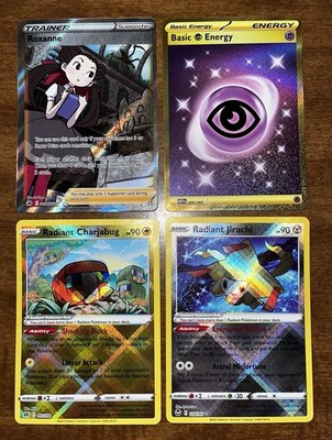 Pokemon Cards, Roxanne Card Art, Psychic Gold, Radiant Jirachi/Charjabug
