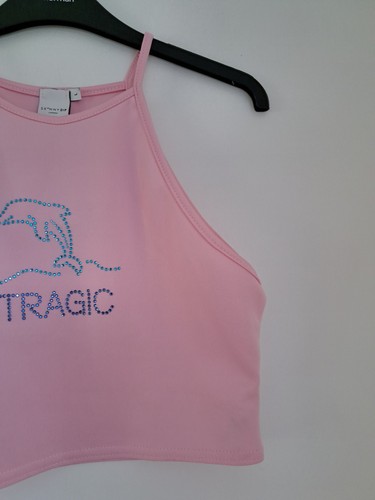 SkinnyDip Tragic Crop Top Size L Vest T-Shirt Pink Diamante Dolphin BNWT - Picture 9 of 14