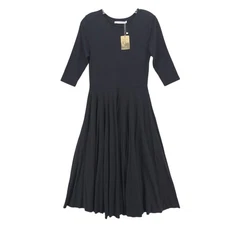 NWT PERUVIAN CONNECTION Sibyl Dress Black Pima Cotton Modal Midi Fit Flare XS
