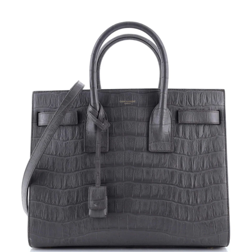 Saint Laurent Sac de Jour Bag Crocodile Embossed Leather Medium