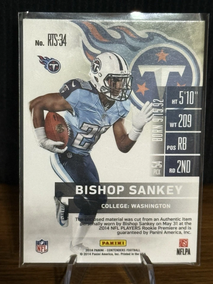 2014 Panini Contenders - Rookie Ticket Swatches Bishop Sankey #RTS-34 facing... - Image 4 of 4