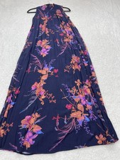 A New Day Midi Dress Women Blue Floral Smocked Preppy Boho Flowy Small