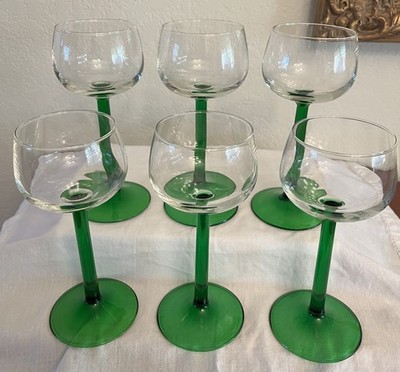 6 Luminarc France Emerald Green Stem Hock Wine Champagne Glasses 6.5  MCM