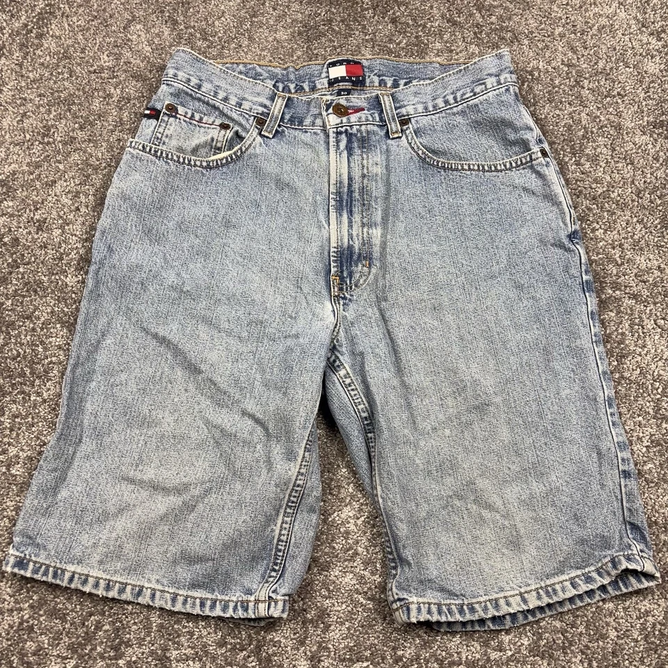 Pantalones cortos de mezclilla Tommy Hilfiger de colección para hombre 30 (se adapta a 34x10) Y2K entrepierna de 10,5" Foto 4 de 4