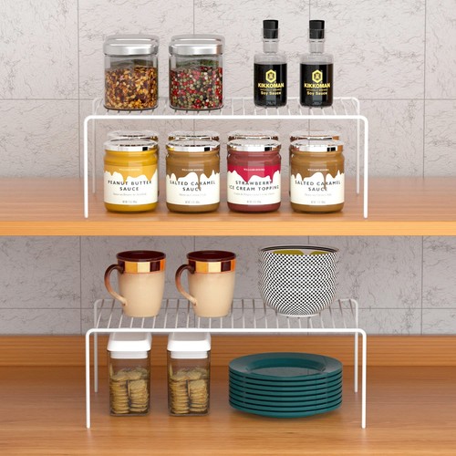 Kitchen Cabinet Shelf Organizer Set of 2, Large (15.7 x 9.4 inch) Metal Wire ... - 第 2/8 張圖片