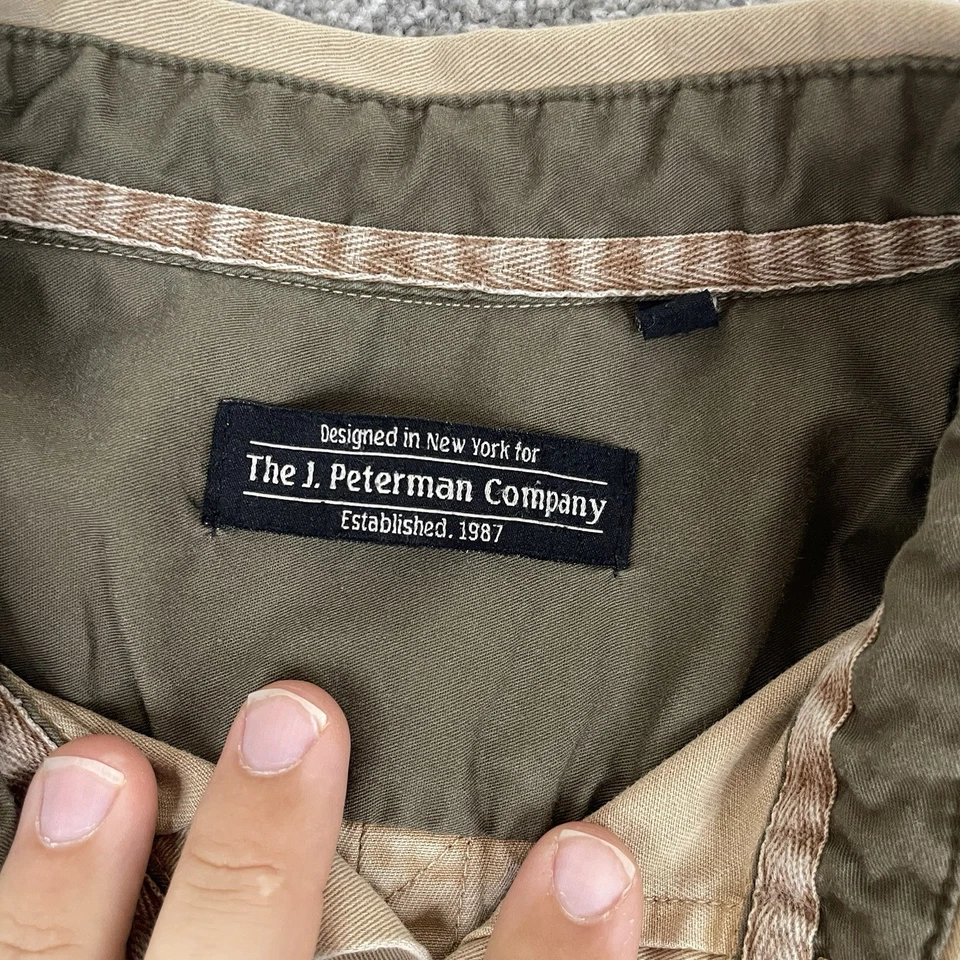 J Peterman Shirt Mens L Khaki Safari Button Up Epaulettes Tan Hunting Shooting - Image 3 of 4