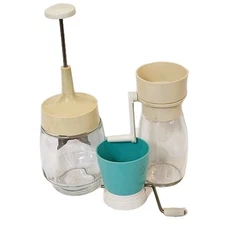 5pc Set Vintage Gemco Clear Glass Spice nut herb Grinders Mill Plunger Choppers