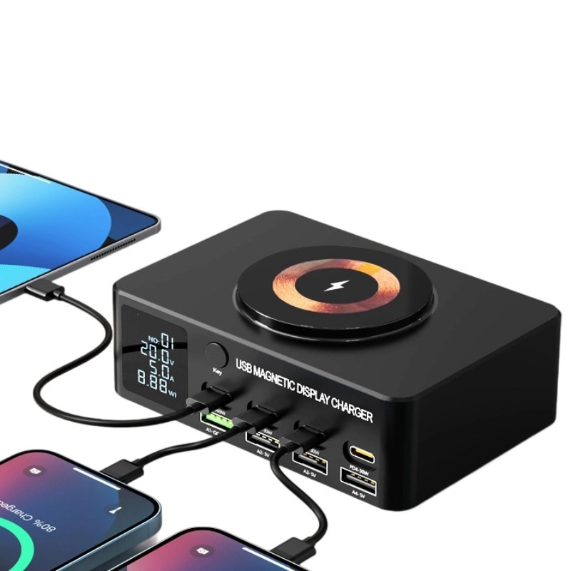 Wireless Charg PD Multifunctional 9 Port Smart Fast USB Charger for Phone Tablet