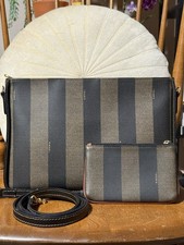 Vintage FENDI Pequin Stripe PVC Leather Crossbody Bag w/ Small Zip Purse
