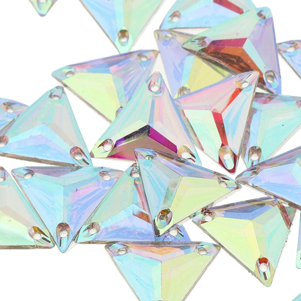 30 Pieces White AB Triangle Crystal Rhinestones Sew-on 3 Holes Flatback Craft - Image 2 of 3