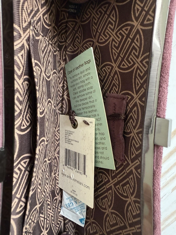 💜 Bolso sin asas Antonio Melani Berry de gamuza - Cuero genuino - Nuevo con etiquetas Foto 3 de 4