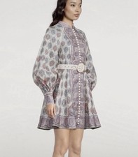 Zimmermann Vitali Button Up Mini Dress Size 2 / AU 12 / US 8 Linen Paisley Belt