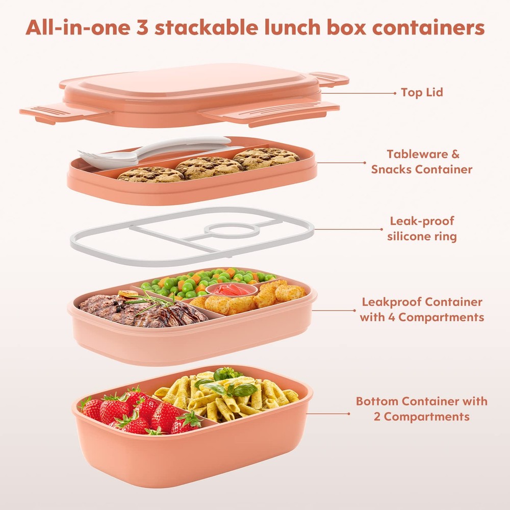 Stackable 3-Tier Bento Lunch Box for Adults and Kids