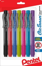 Clic Retractable Eraser, Assorted Colored Pen Style Grip Erasers, Pack of 7