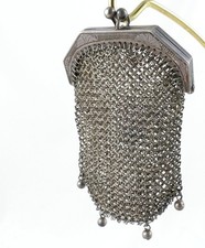 Marked, Signed Antique Petite Chain Link Silver Mesh Purse