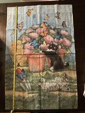 Garden Flag With Cats,Flowers,  Butterflies. Custom Decor, Inc. 37x25.