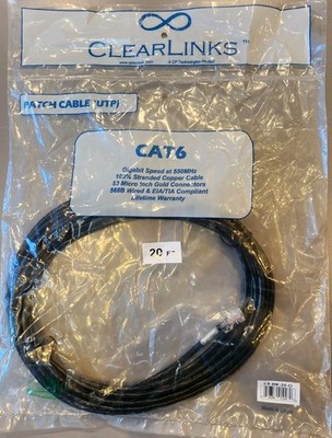 QTY: 15 CP Technologies Clearlinks Cat6 UTP Patch Cable 20 FT C6-BK-20-0