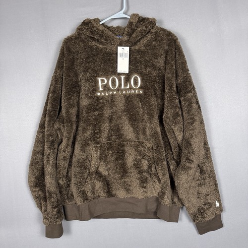 Polo Ralph Lauren Herren Hochflor Sherpa Fleece Pullover Hoodie Braun Large
