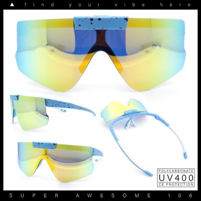 Polarized Mens Flip Up Rimless Oversized Shield Plastic Sport Sunglasses