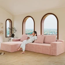 104.3*68.9" Pink Modular Sectional Sofa Seat Upholstered Compressed Couch 4 Seat