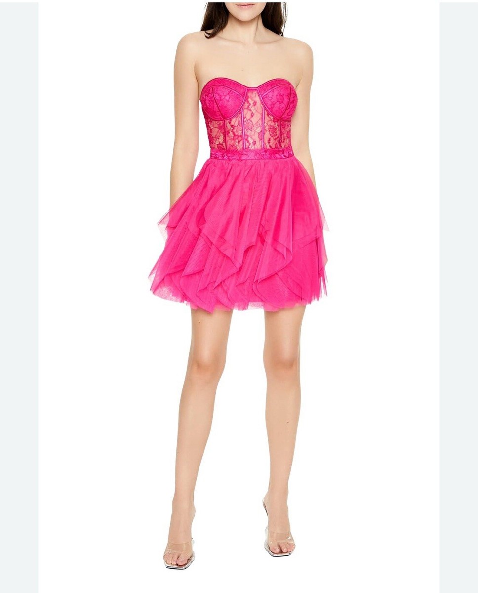 épine♡lace tulle bustier Forever 21 Women's Lace & Tulle Bustier Pink Sleeveless Mini