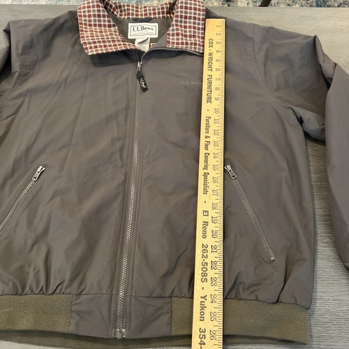 LL Bean Nylon Bomber Jacket XL Collared Plaid Flannel Lined 284429 Olive Green - Picture 8 of 14