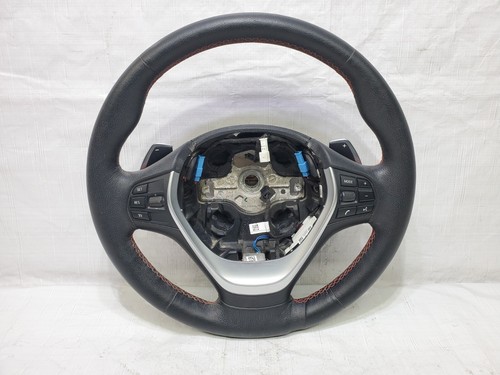 16 2016 BMW 428i Steering Wheel Leather with Paddle Red Stitches OEM 9383878