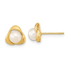 14k Yellow Gold 5-6mm White Button Freshwater Cultured Pearl Stud Earrings