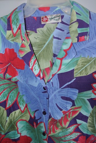 Hilo Hattie  Womens Medium  Oversized Red Hibiscus on Blue/Nice - Picture 2 of 7