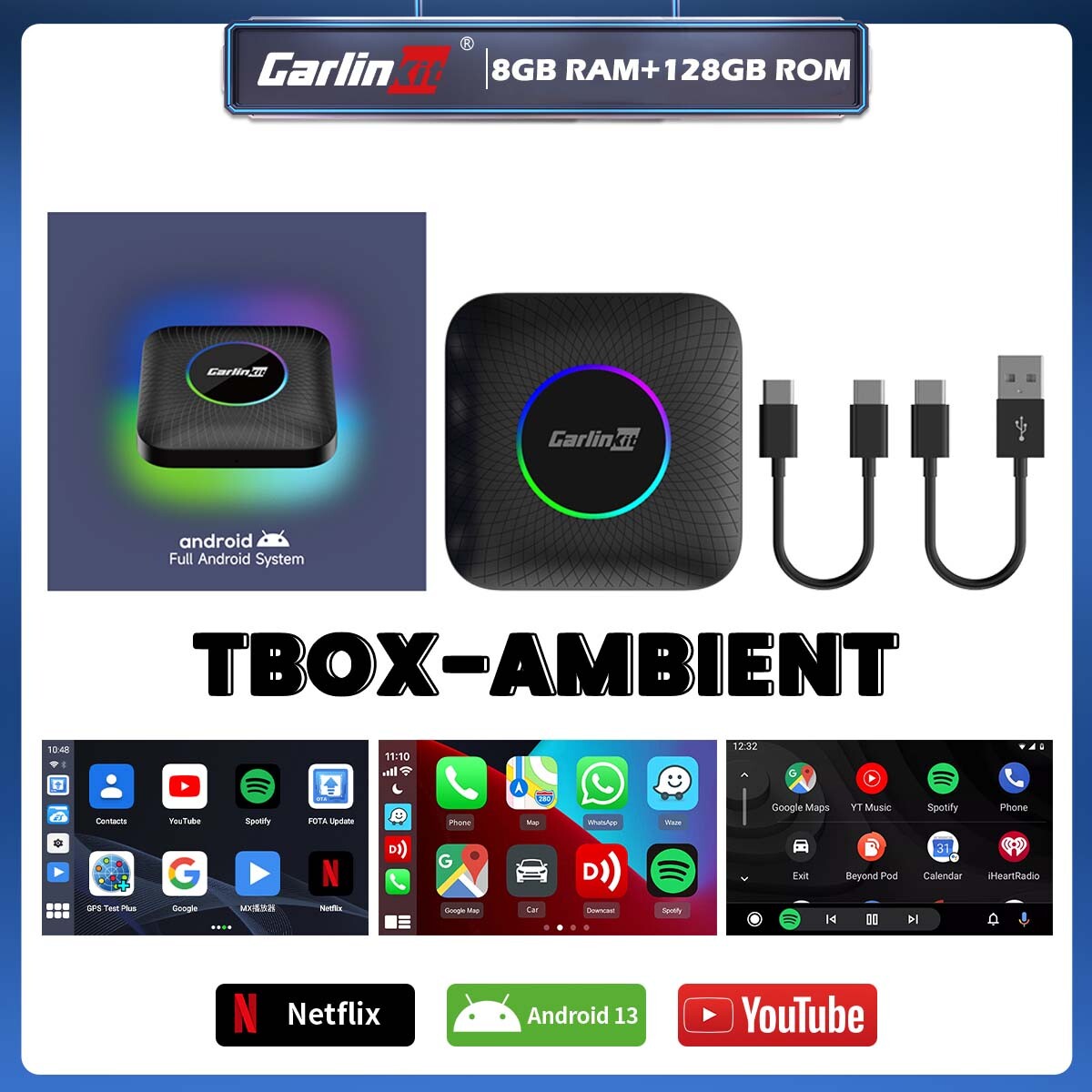 CarlinKit Android13 AI TV Box 8+128GB Wireless CarPlay/Android