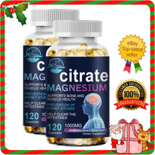 Magnesium Citrate 1000mg Capsules Super Strong Effective Vegan Capsules 2Bottles