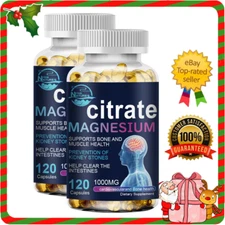 Magnesium Citrate 1000mg Capsules Super Strong Effective Vegan Capsules 2Bottles